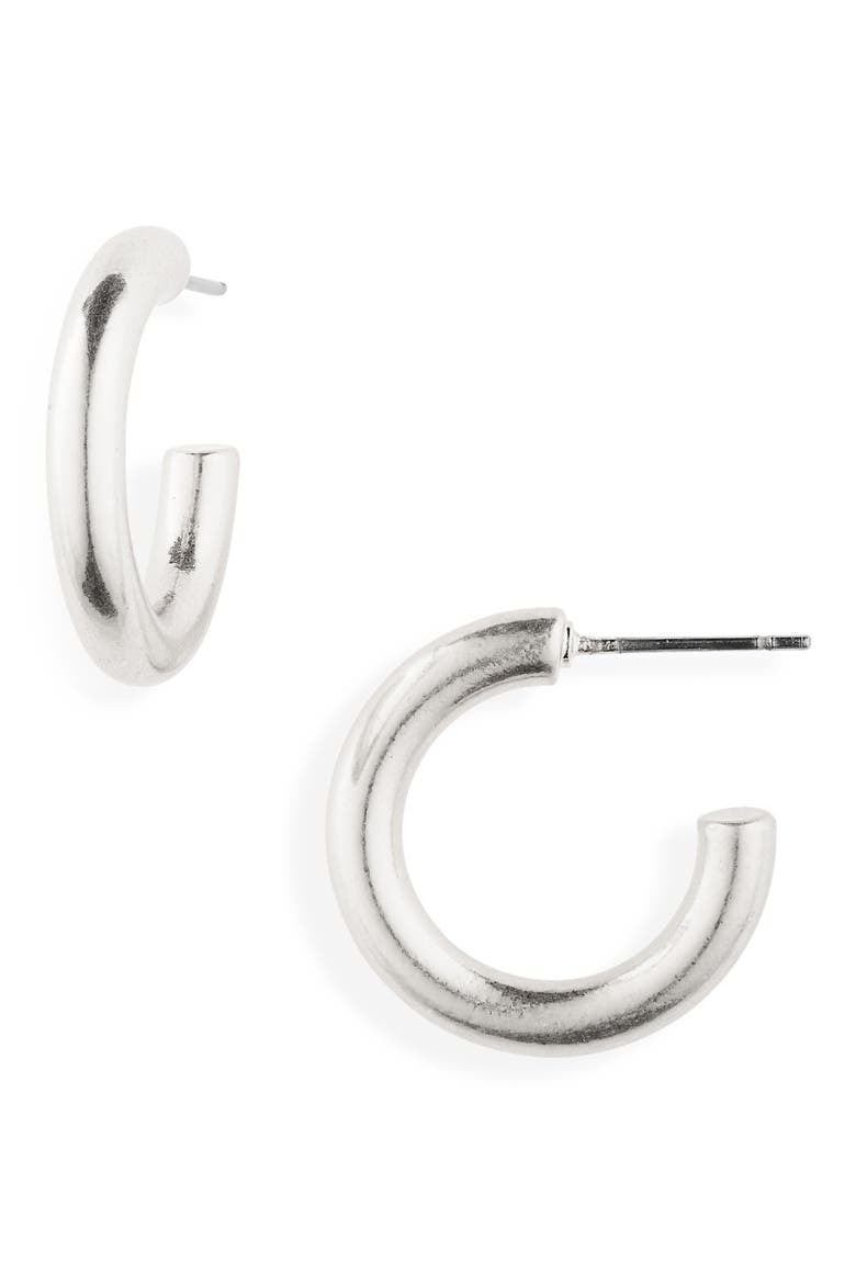 Small Chunky Hoop Earrings, Main, color, LIGHT SILVER OX