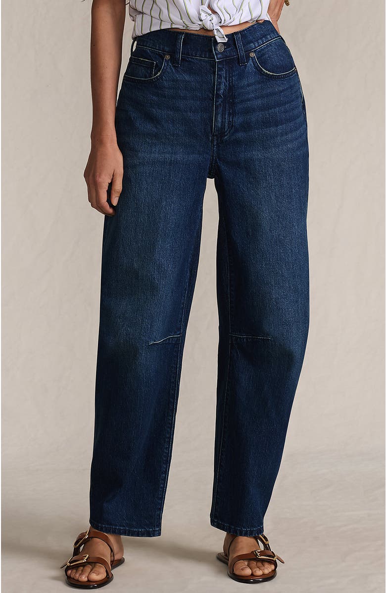 Lands' End Soft Denim Relaxed Barrel Leg Ankle Jeans, Main, color, Dark Indigo Blue Wash