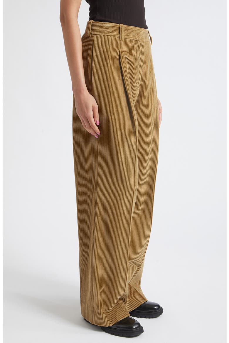 Ted Pleated Lower Waist Corduroy Trousers, Alternate, color, BEIGE