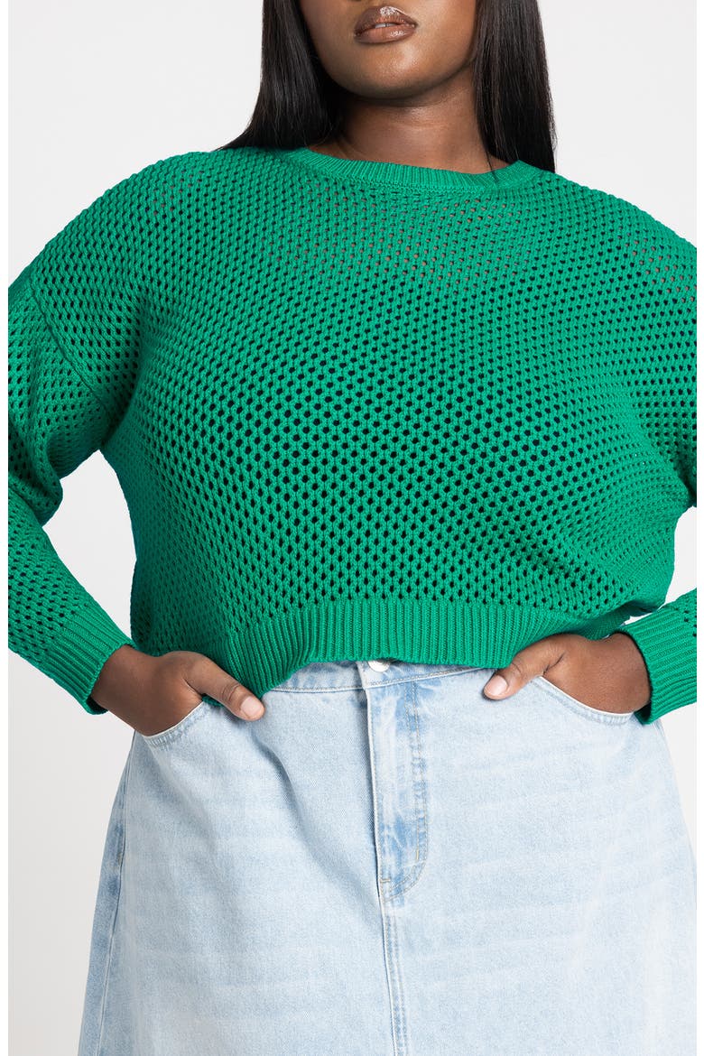 Boxy Crop Open Stitch Cotton Blend Sweater, Alternate, color, PEPPER GREEN