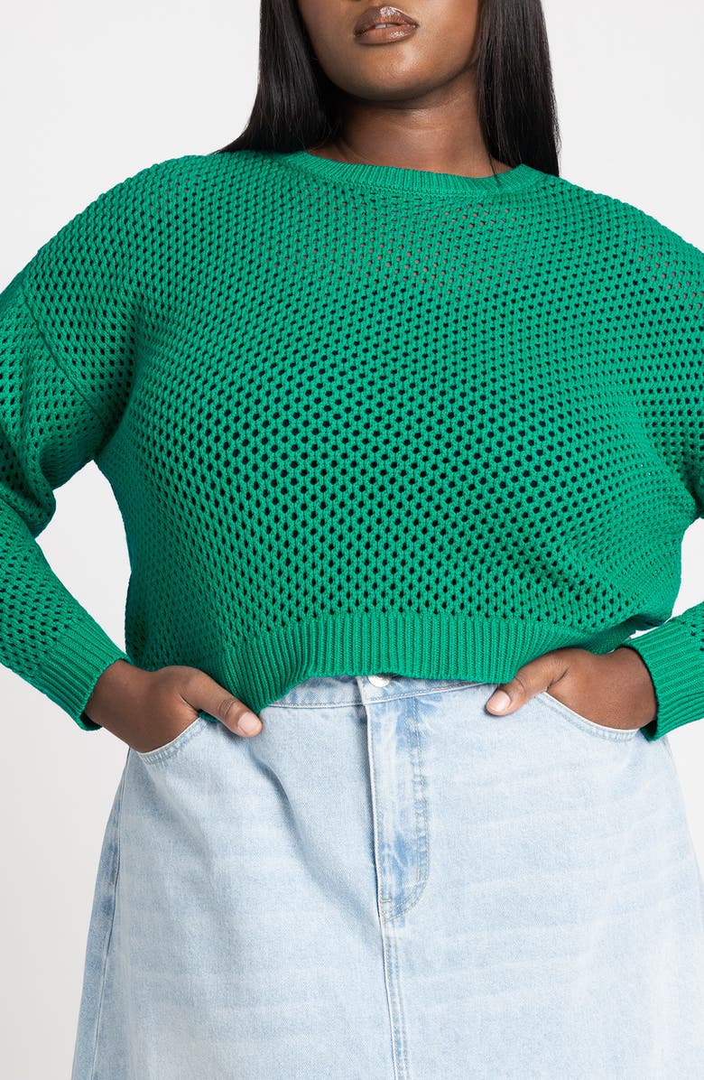 ELOQUII Boxy Crop Open Stitch Cotton Blend Sweater, Alternate, color,