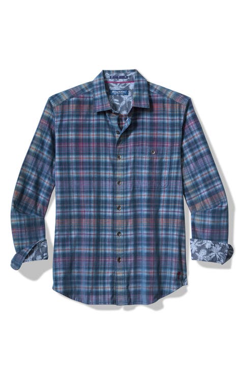 Coastline Check Stretch Cotton Corduroy Button-Up Shirt