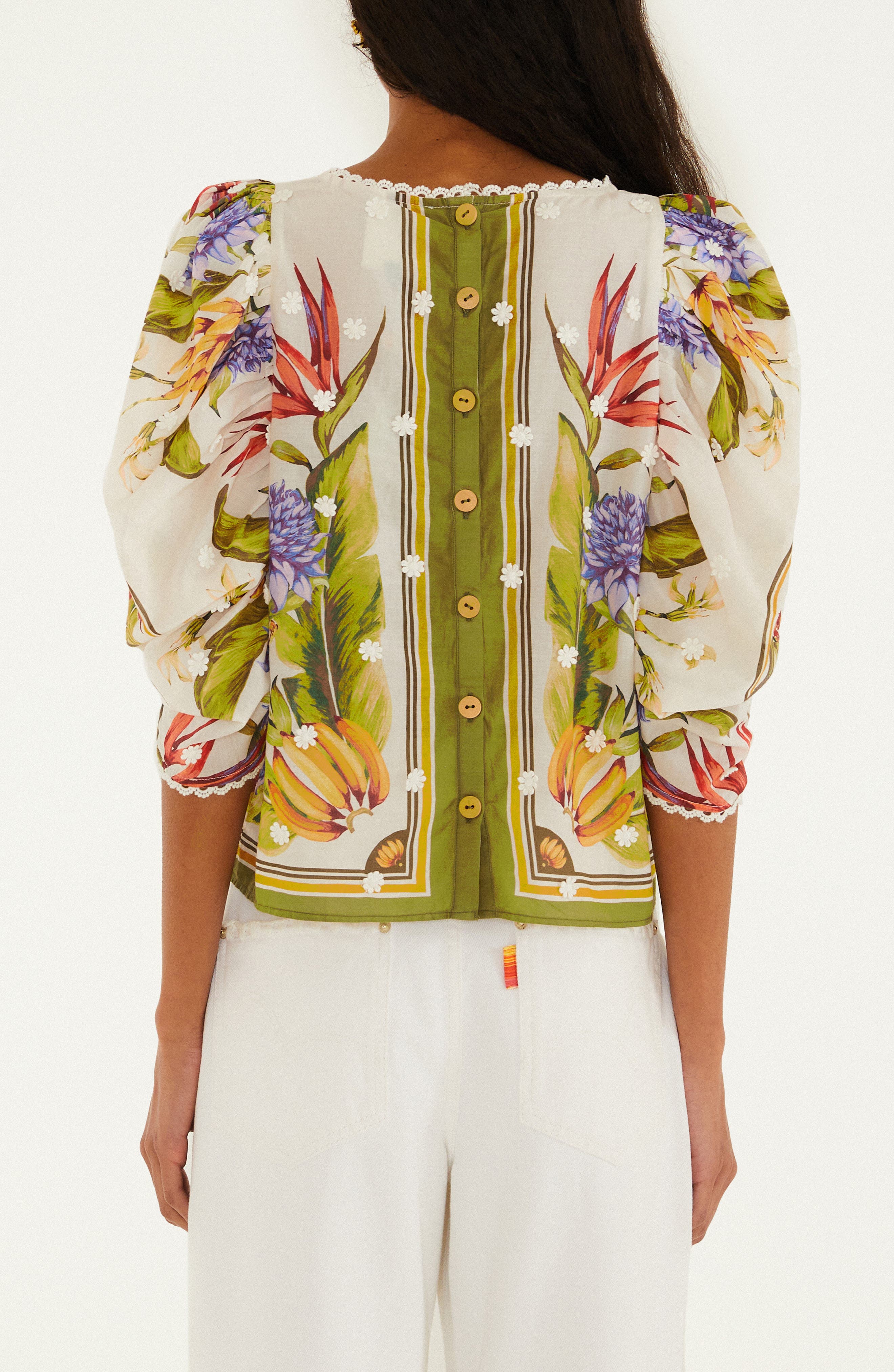 Tropical Print Lace Trim Top - image 2