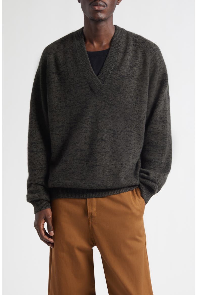 BF Cashmere & Wool V-Neck Sweater, Main, color, BLACK OLIVE / BLACK