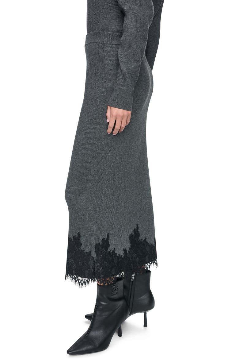 Lace Trim Sweater Midi Skirt, Alternate, color, ASPHALT