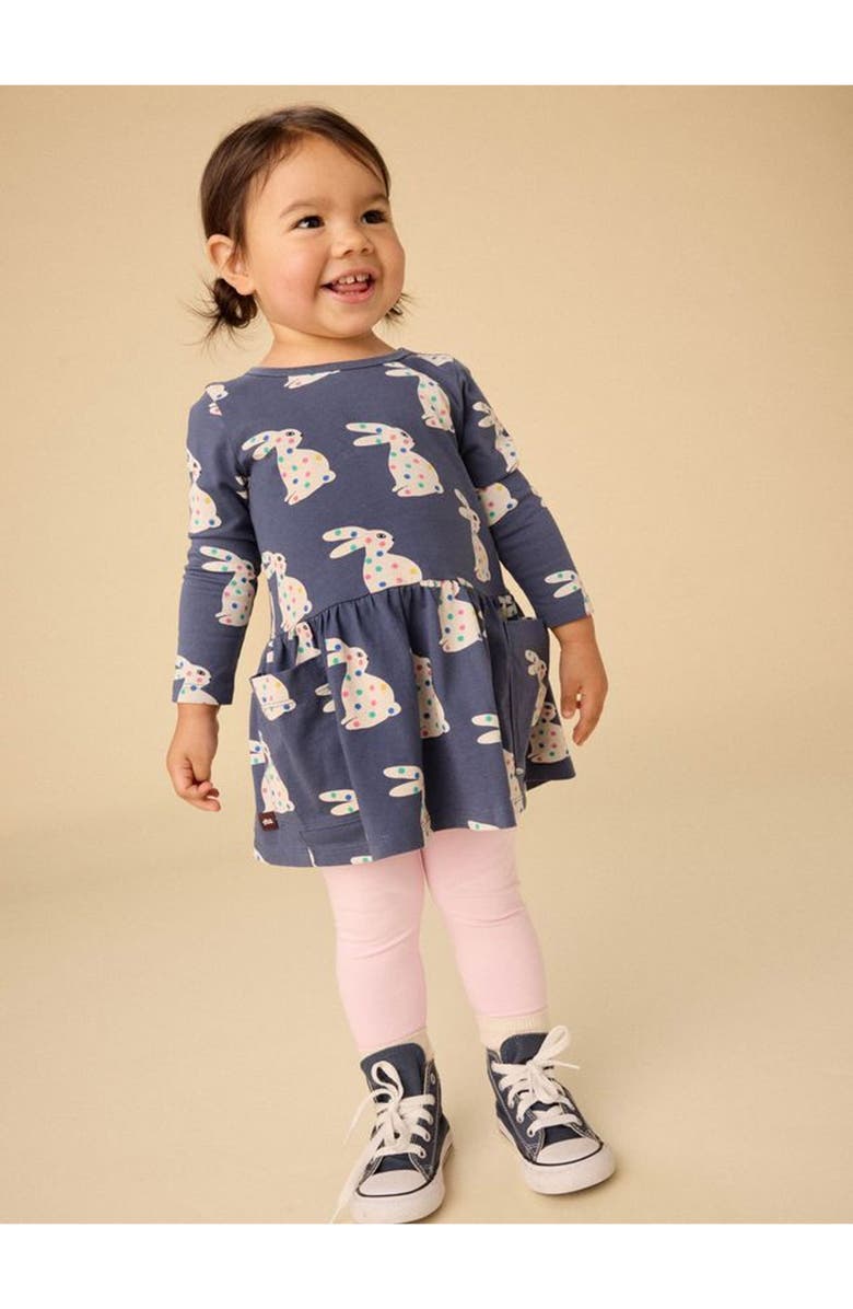 Tea Collection Long Sleeve Pocket Dress, Alternate, color, Rice Ball Dot Bunny