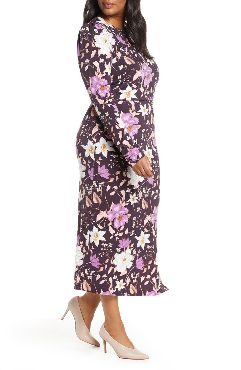 Eliza J Floral Long Sleeve Midi Dress, Alternate, color, 