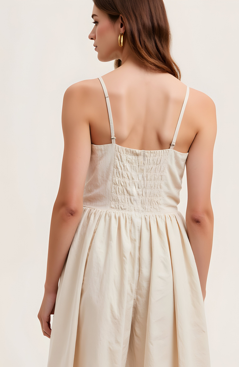 Modenaire Button Front Midi Dress with Spaghetti Straps and Side Pockets, Alternate, color, Ivory