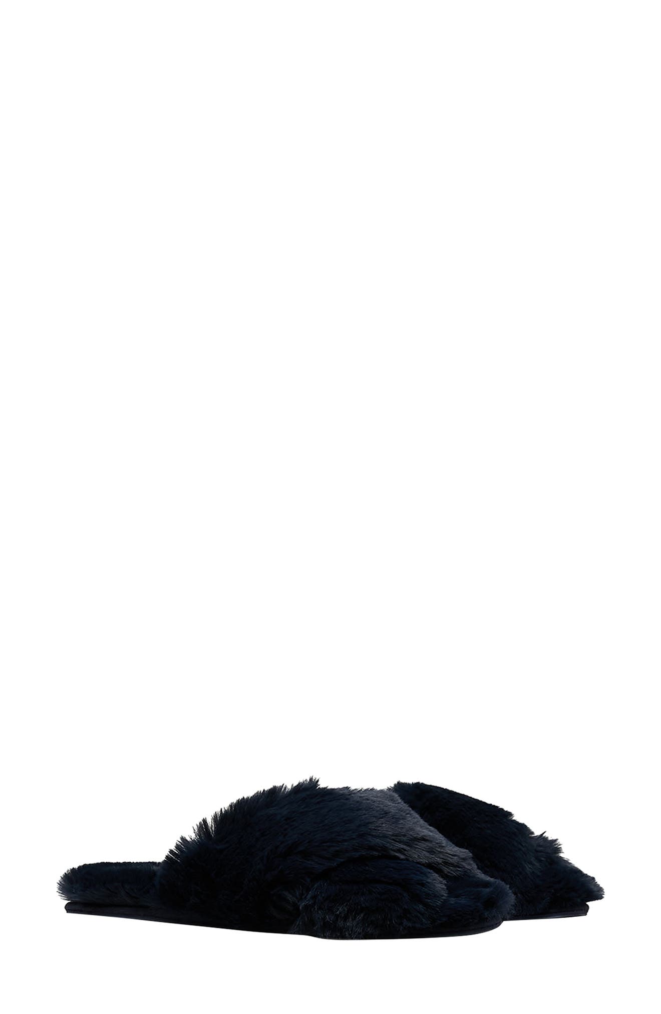 Slumber Faux Fur Slipper, Main, color, FRENCH NAVY