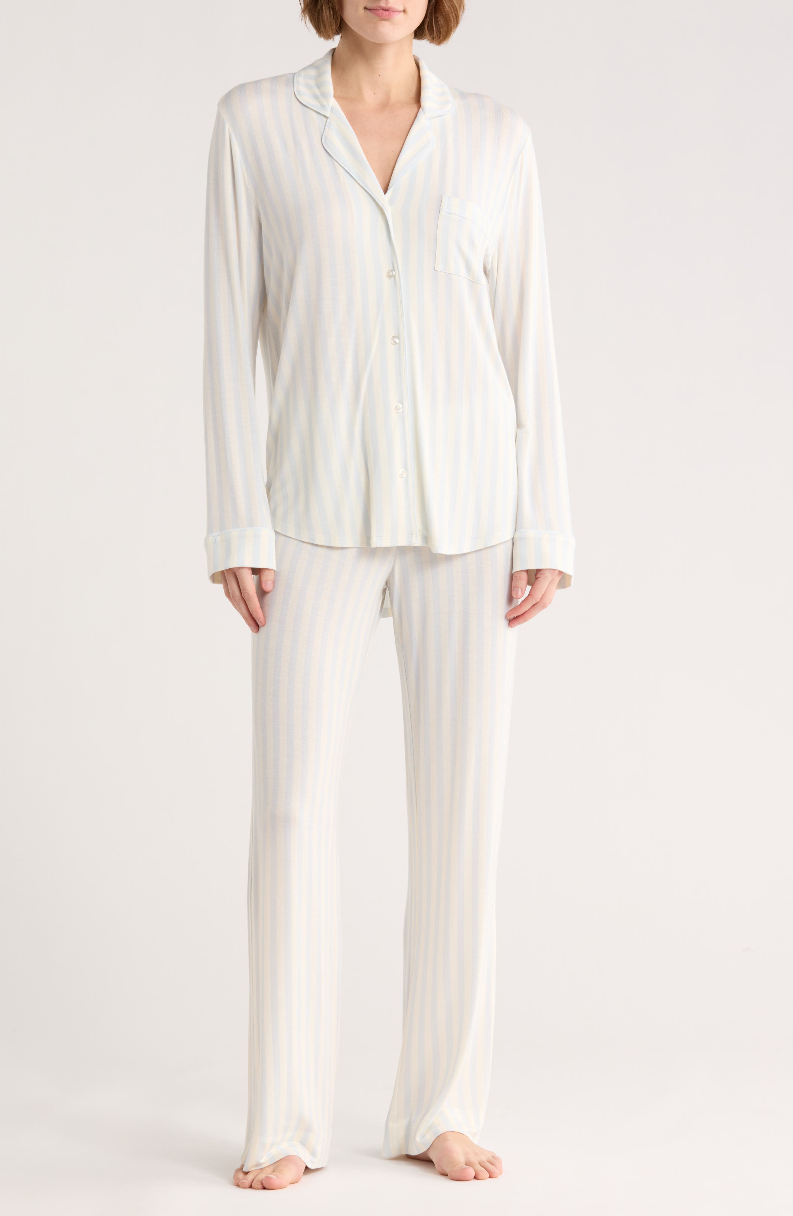 IVORY- BLUE MEDIUM STRIPE