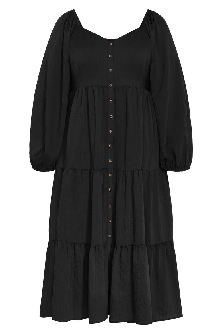 Portia Button-Front Long Sleeve Midi Dress, Alternate, color, BLACK