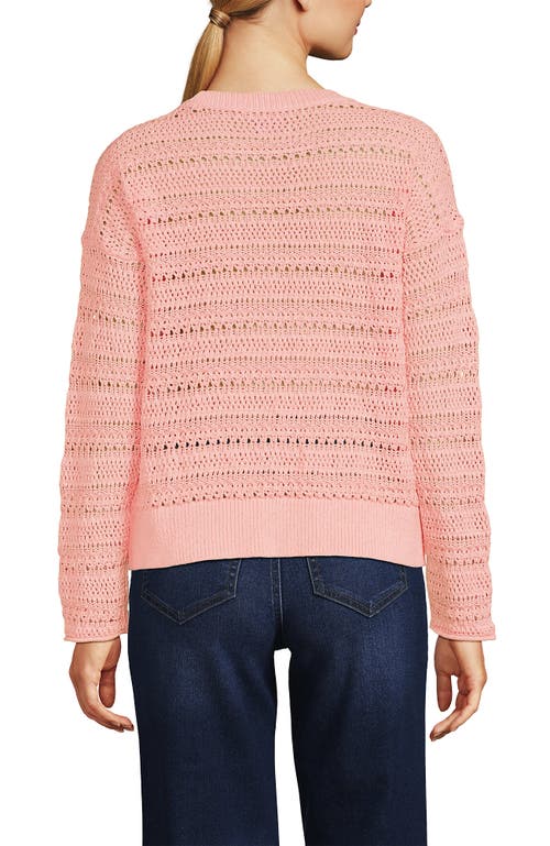 Lands' End Cotton Blend Pointelle Crew Neck Sweater In Pink