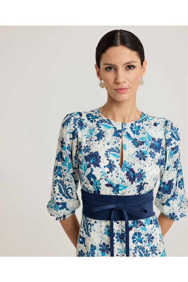 Ivy Silk Cotton Tea Dress, Alternate, color, Navy Floral