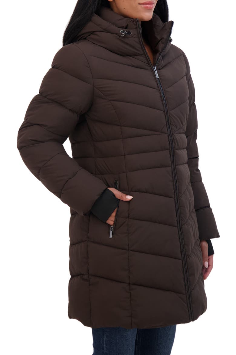 Water Resistant Hooded Long Puffer Jacket, Alternate, color, BROWN