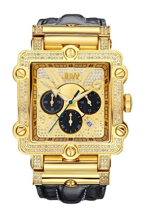 Phantom Leather Strap Diamond Chronograph Watch, 46mm