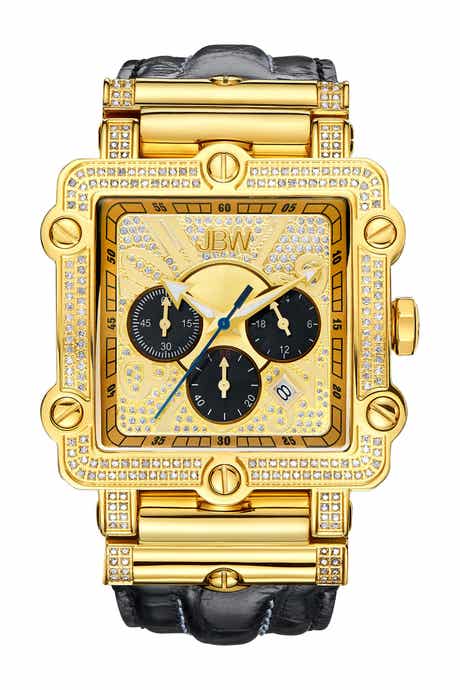 JBW Phantom Leather Strap Diamond Chronograph Watch, 46mm