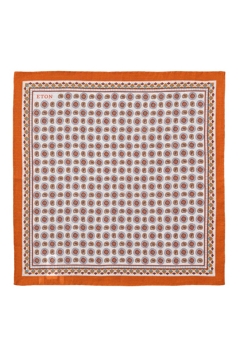 Geometric Print Linen Pocket Square, Alternate, color, MEDIUM ORANGE