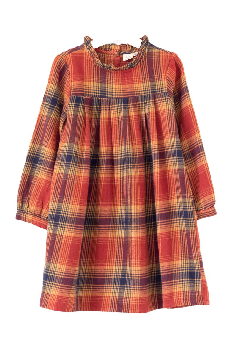 Girls' Long Sleeve Plaid Flannel Dress | Orange Check, Main, color, Orange