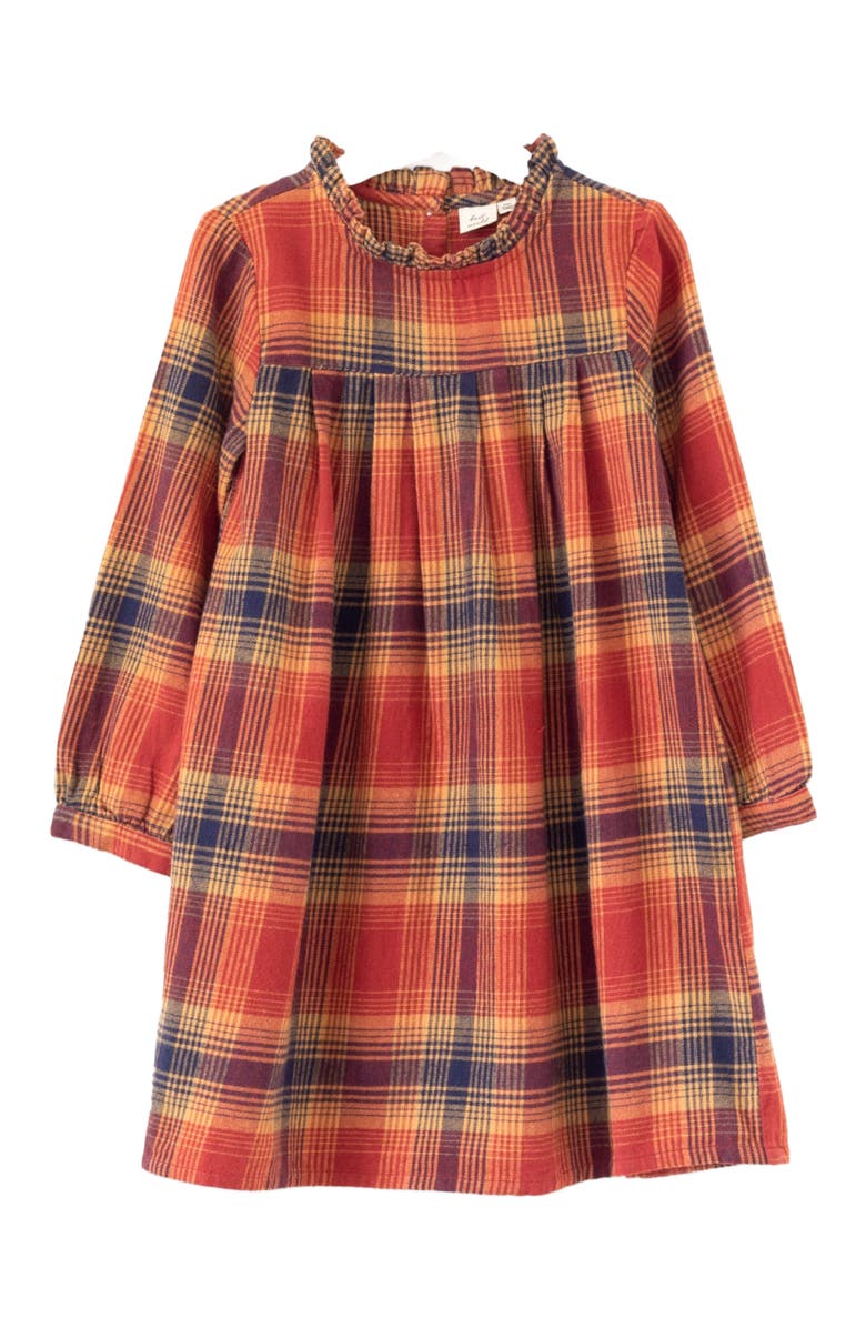 Beet World Girls' Long Sleeve Plaid Flannel Dress | Orange Check, Main, color, Orange