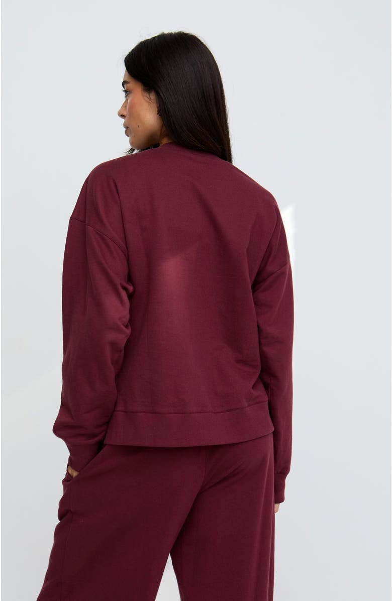 Raffya Lily-Anne Long Sleeves Cut Out Embroidered Sweatshirt, Alternate, color, Burgundy