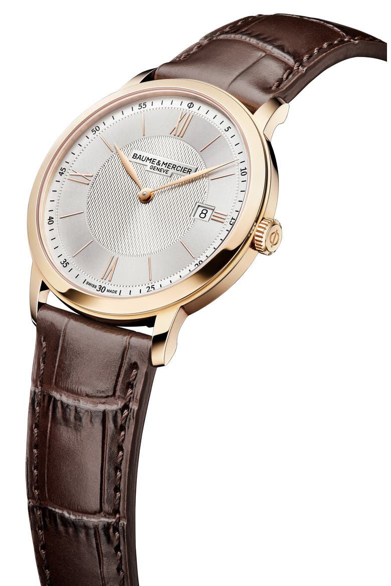 Classima Leather Strap Watch, 40mm, Alternate, color, SILVER