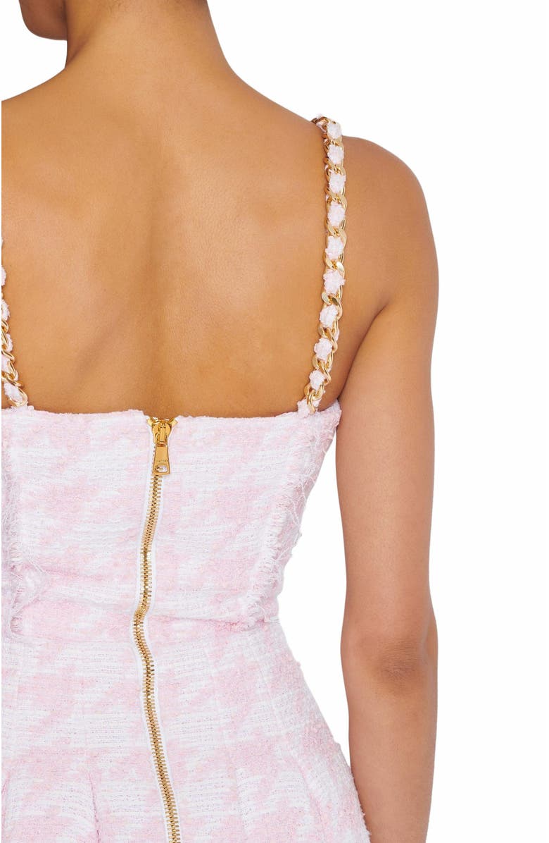 Balmain Strappy Houndstooth Tweed A-Line Dress, Alternate, color, Pink