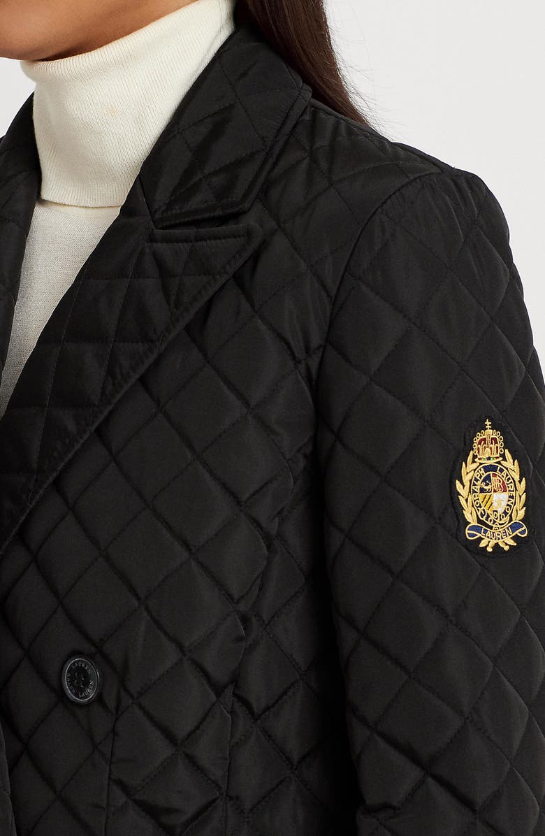 Lauren Ralph Lauren Crest Embroidered Quilted Double Breasted Coat, Alternate, color,