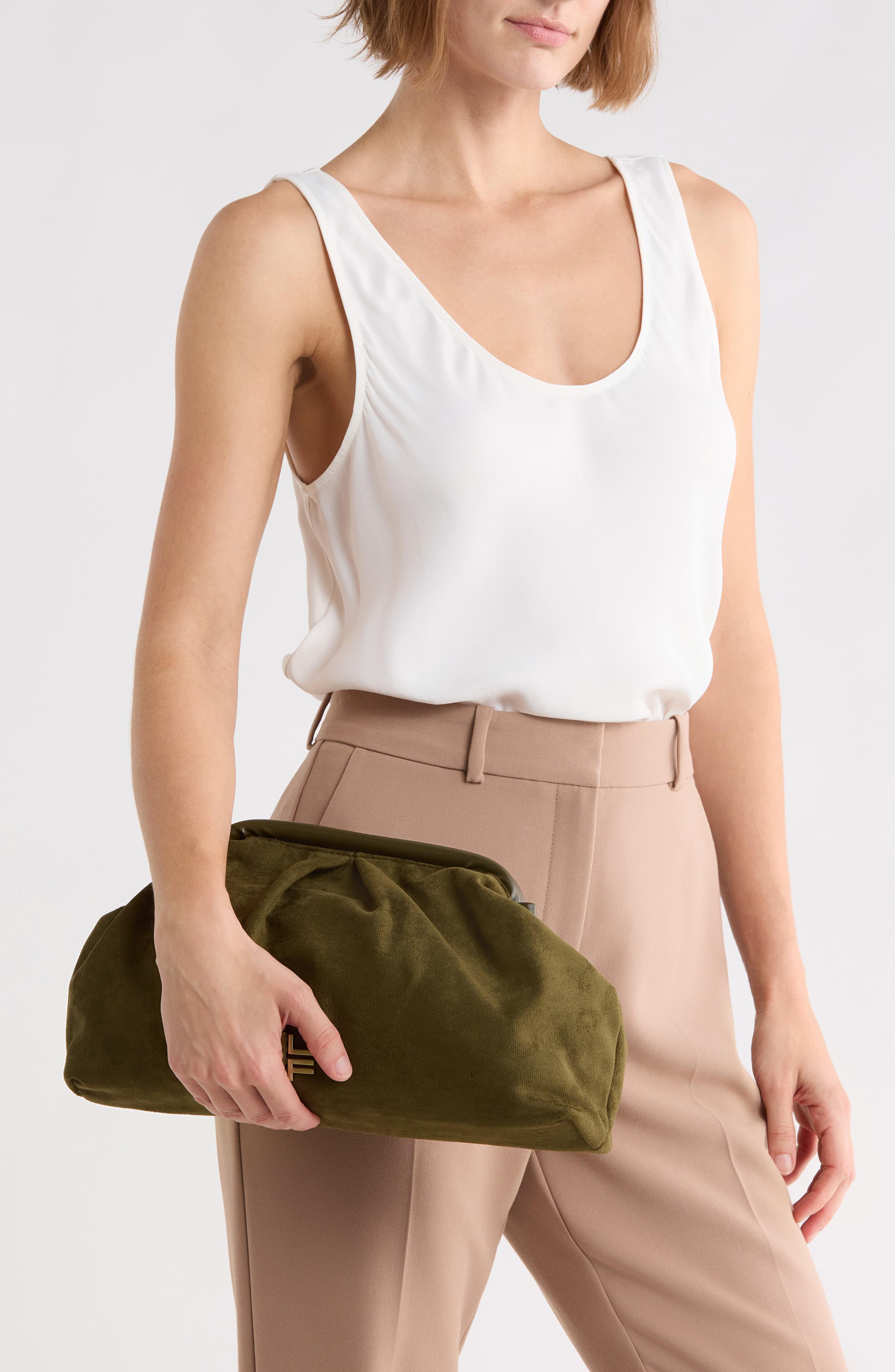 Faux Suede Clutch, Alternate, color, OLIVE