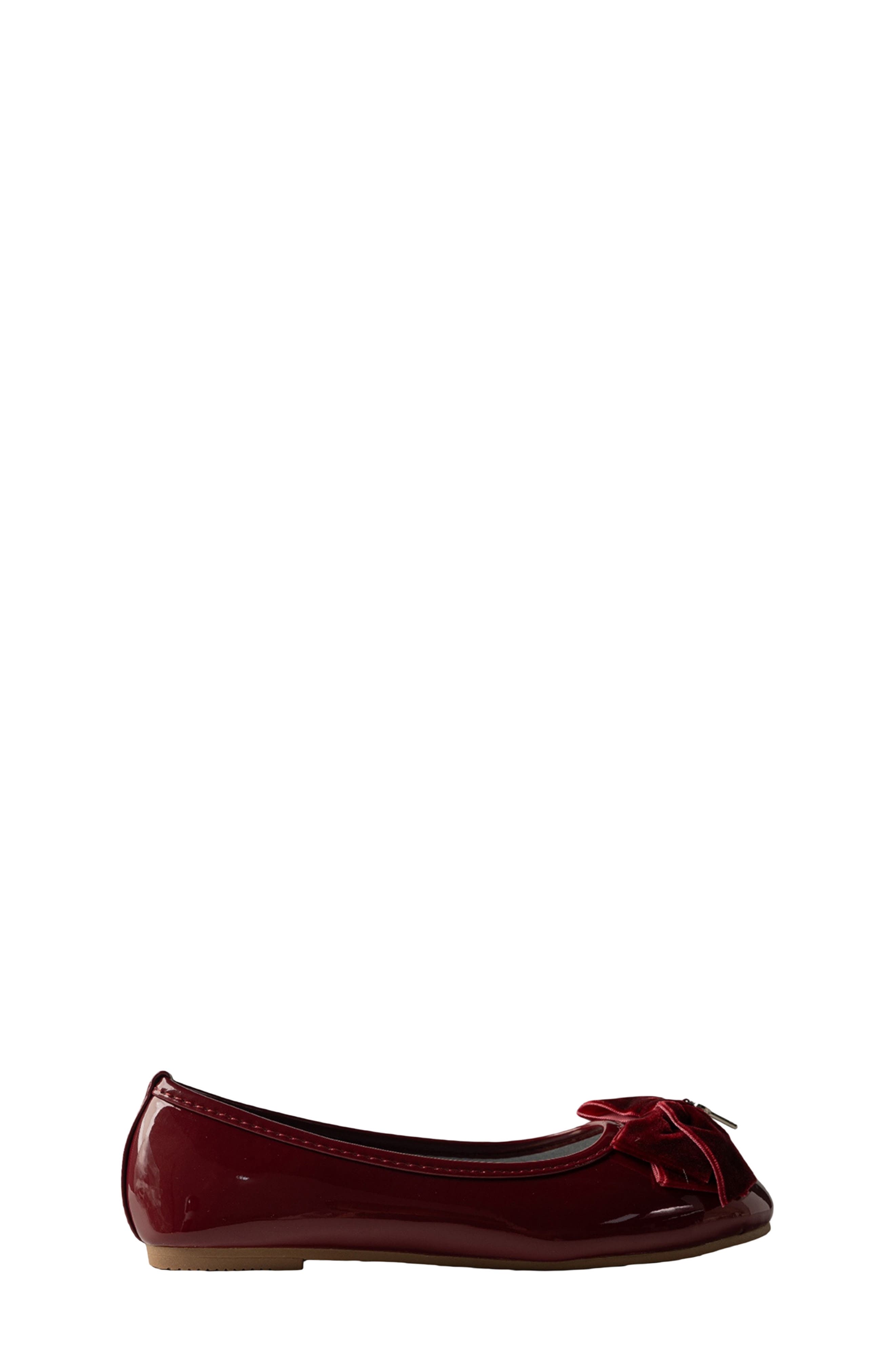 Kids' Patent Flat with Velvet Bow, Alternate, color, BURGUNDY