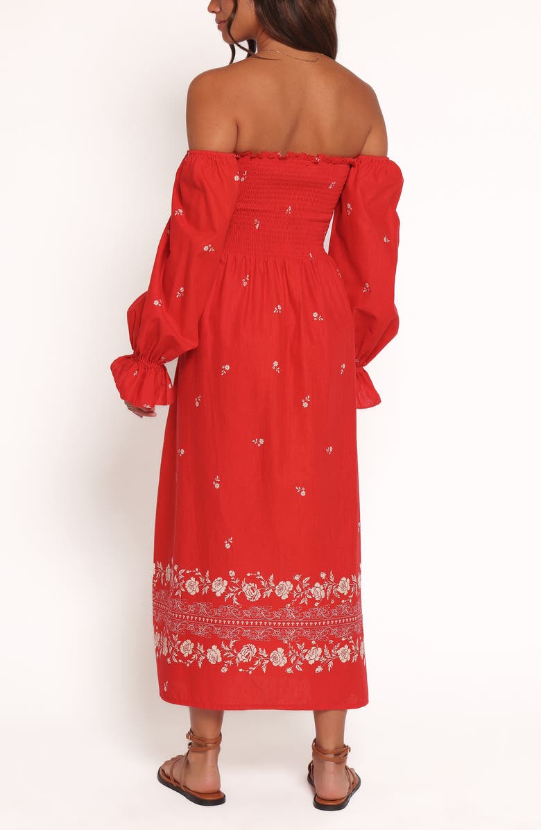 Petal & Pup Domenica Smocked Off the Shoulder Linen & Cotton Midi Dress, Alternate, color, Red Floral Bandana