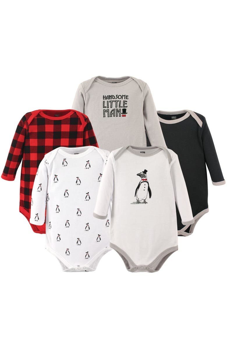 Hudson Baby Soft Cotton Long-Sleeve Infant Bodysuit Bundle, Main, color, Penguin