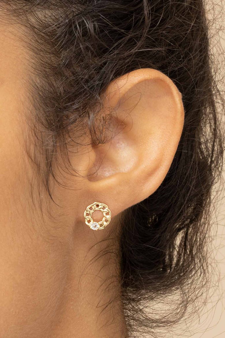14K Yellow Gold Halo Studs, Alternate, color, Yellow Gold
