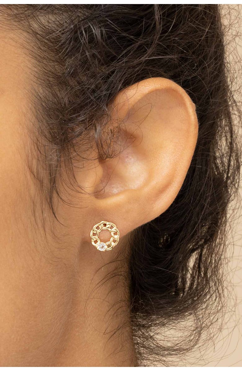 Oradina 14K Yellow Gold Halo Studs, Alternate, color, Yellow Gold