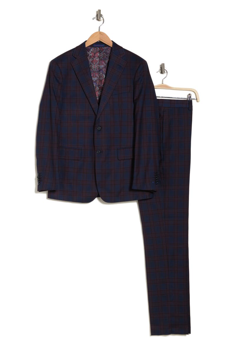 Trim Fit Plaid Two-Button Suit, Alternate, color, BLUE