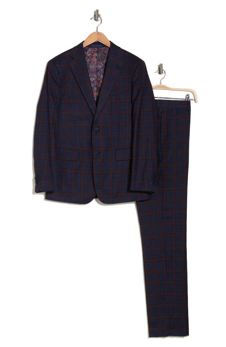 English Laundry Trim Fit Plaid Two-Button Suit, Alternate, color, Blue