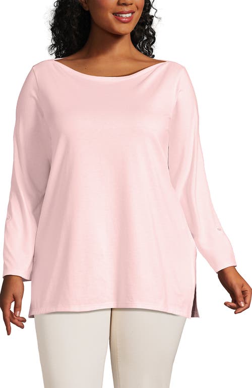 Lands' End Supima Cotton Adjustable 3/4 Sleeve Boatneck Tunic In Pink