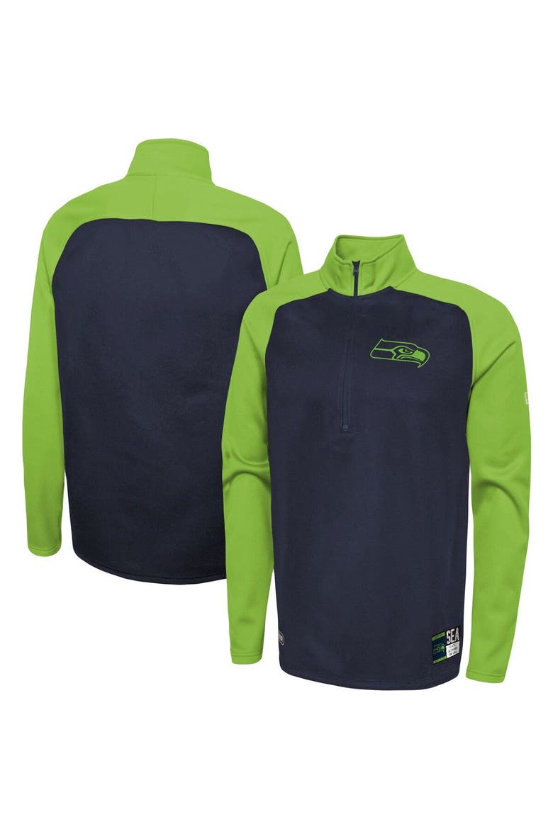 Men's New Era Navy Seattle Seahawks Combine Authentic O-Line Raglan Half-Zip Jacket, Main, color, Navy