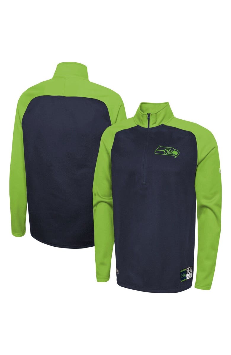 New Era Men's New Era Navy Seattle Seahawks Combine Authentic O-Line Raglan Half-Zip Jacket, Main, color, 