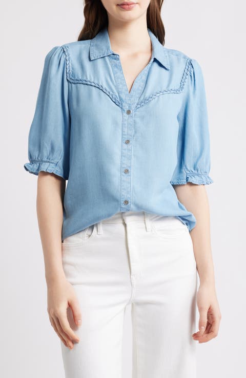 Indira Short Sleeve Denim Button-Up Shirt