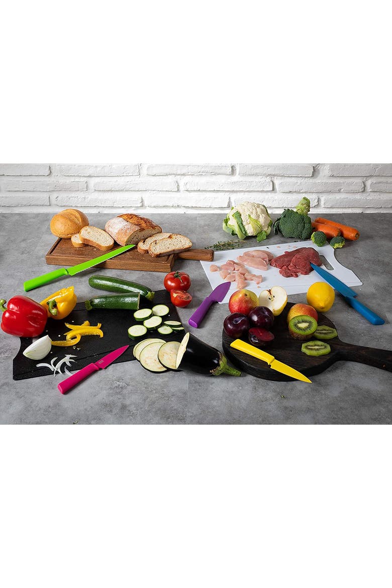 Non-Stick Straight and Serrated Paring Knives with Safety Sheaths, Set of 2, Alternate, color, Multicolored