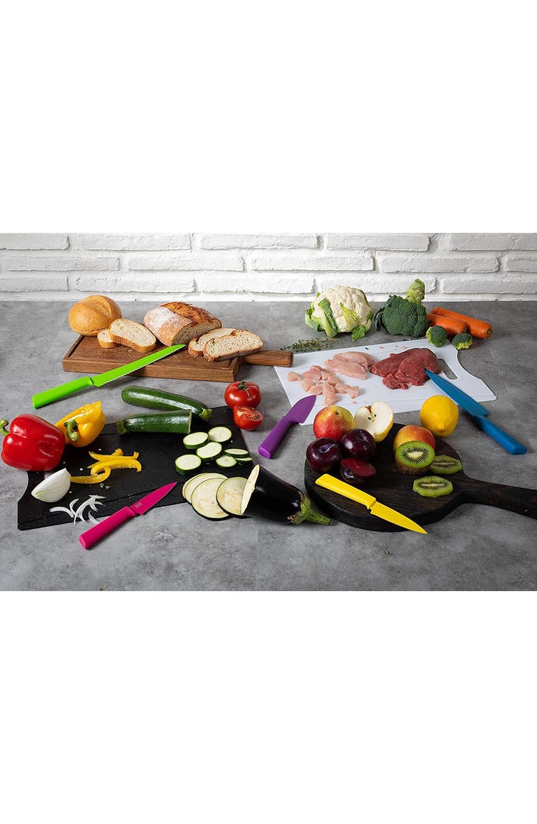 Kuhn Rikon Non-Stick Straight and Serrated Paring Knives with Safety Sheaths, Set of 2, Alternate, color, Multicolored