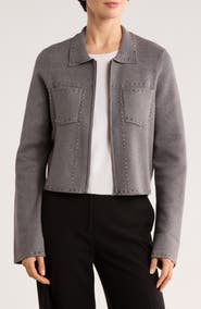 Ellen Tracy Studded Zip Cardigan