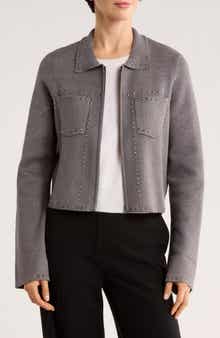 Ellen Tracy Studded Zip Cardigan