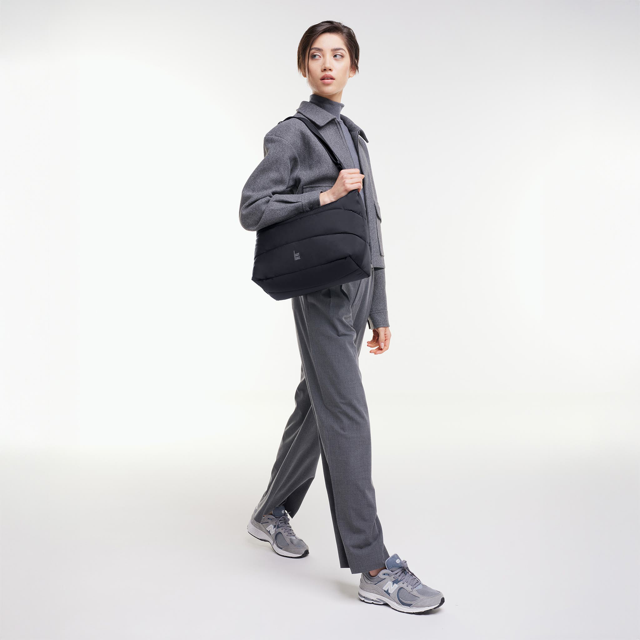 Puffer Square Bag Recycled Nylon Laptop Bag, Alternate, color, BLACK MONOCHROME