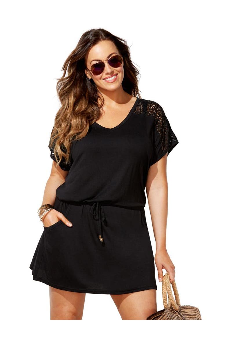 Swimsuits for All Emmie Crochet Cover Up Tunic, Main, color, Black