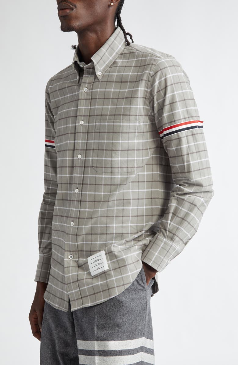 Thom Browne Straight Fit Check Cotton Flannel Button-Down Shirt, Alternate, color, 