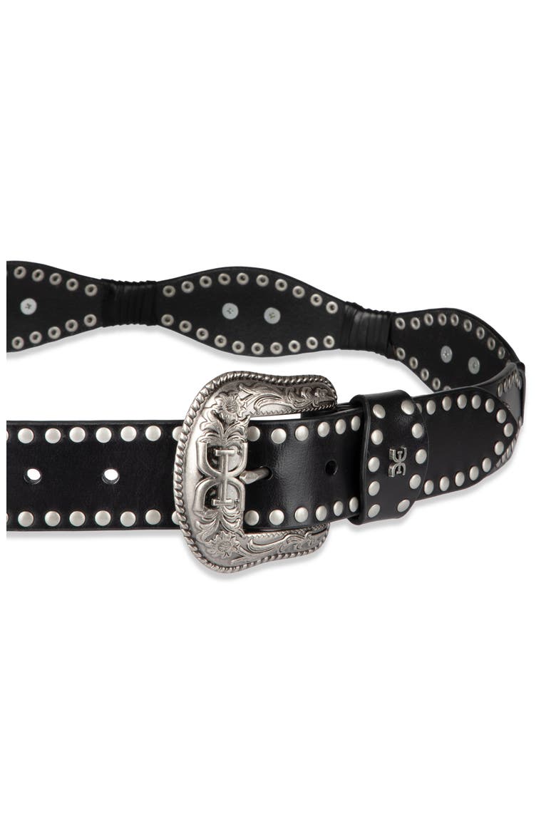 Studded Scallop Leather Belt, Alternate, color, BLACK