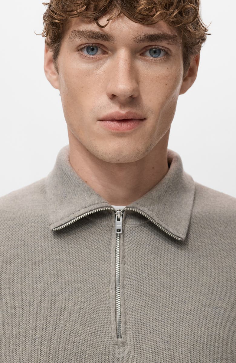 MANGO Half Zip Piqué Sweater, Alternate, color, Mink Grey