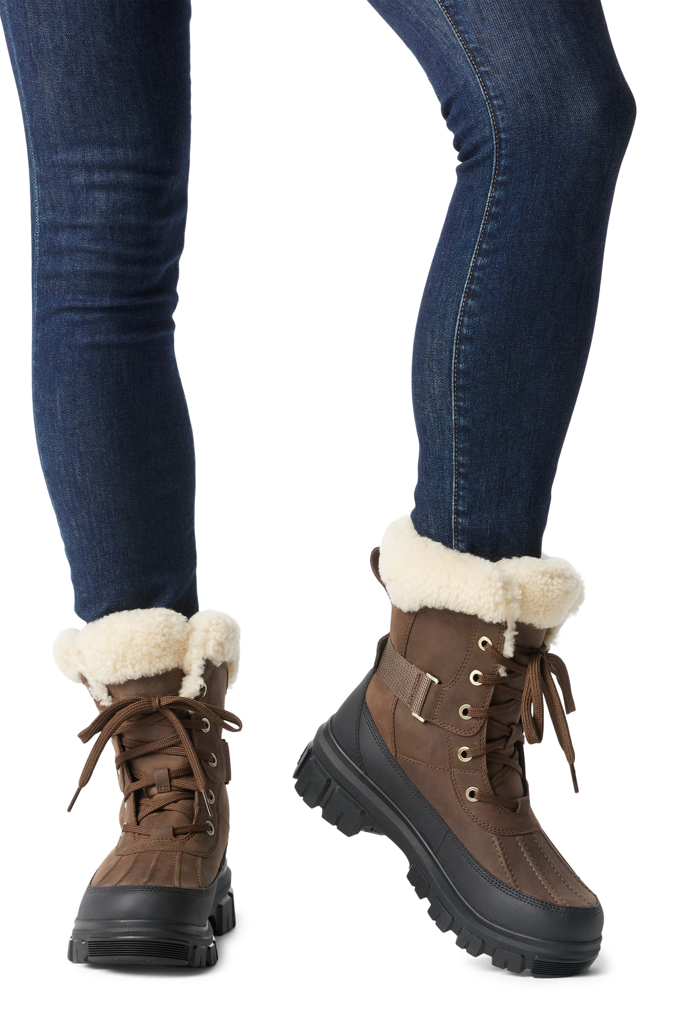 SOREL Tivoli V Parc Genuine Shearling Waterproof Boot, Alternate, color, Tobacco/ Black