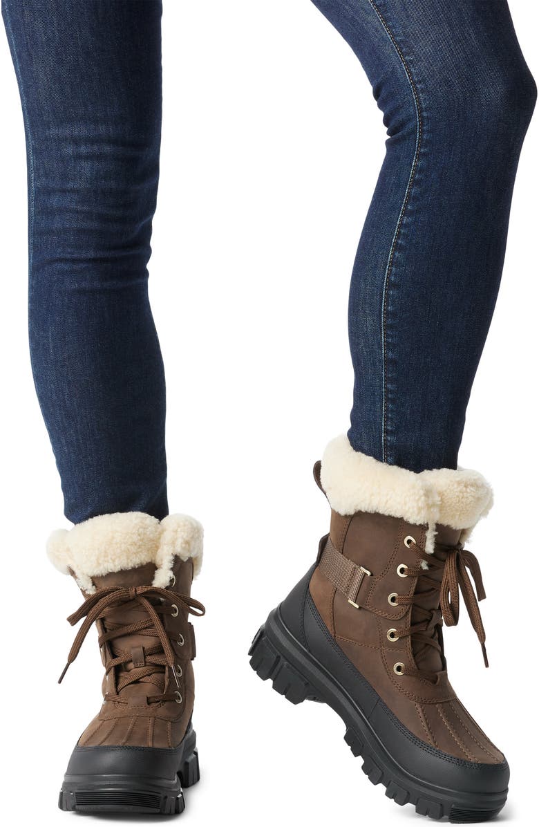 SOREL Tivoli V Parc Genuine Shearling Waterproof Boot, Alternate, color, Tobacco/ Black